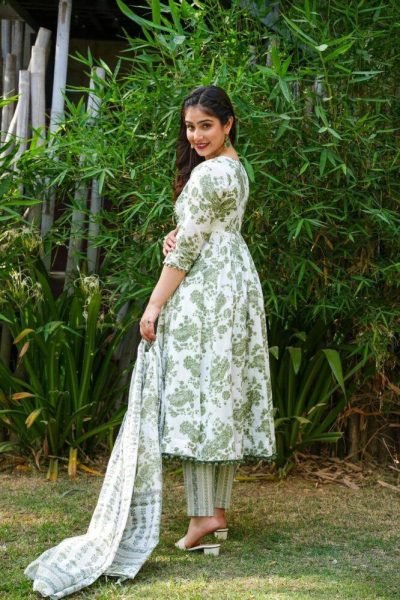 Floral Pom Pom Anarkali Kurti Set  3 Piece Kurti Set