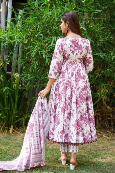 Floral Pom Pom Anarkali Kurti Set  3 Piece Kurti Set