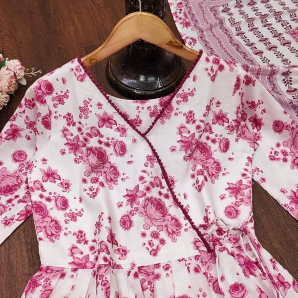 Floral Pom Pom Anarkali Kurti Set  3 Piece Kurti Set