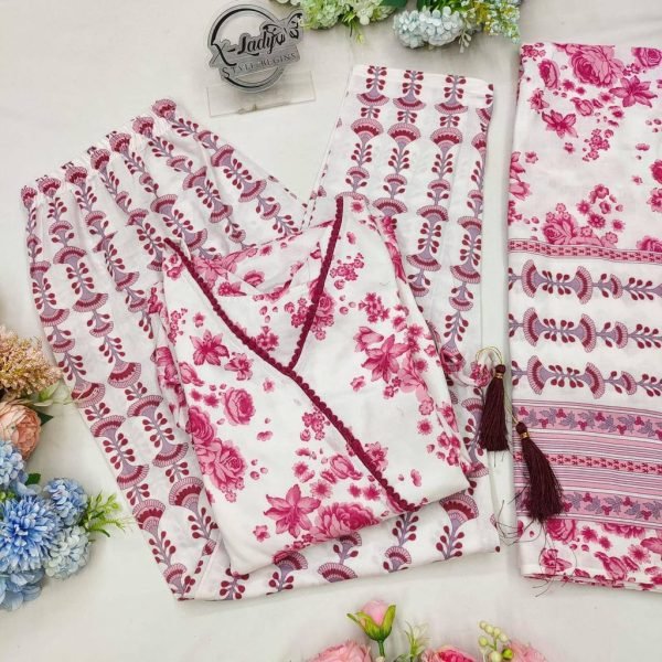 Floral Pom Pom Anarkali Kurti Set  3 Piece Kurti Set