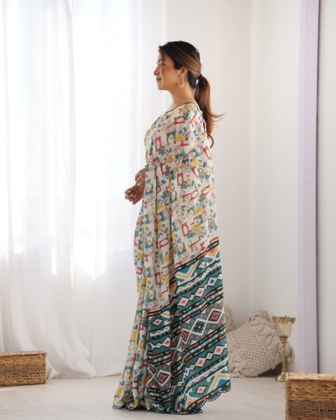 New Arrival Chinon Saree with Mirror Lace Party Wear for Online Sellers  Designer Wedding Sarees Wholesale