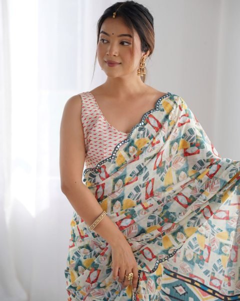 New Arrival Chinon Saree with Mirror Lace Party Wear for Online Sellers  Designer Wedding Sarees Wholesale