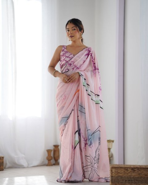 Floral Print Bollywood Crepe Saree & New Pattern Heavy Chinon Digital Print Saree Best Price  Designer Wedding Sarees Wholesale