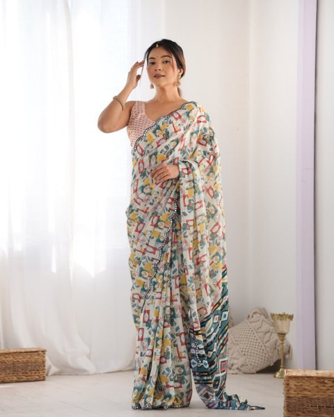 New Arrival Chinon Saree with Mirror Lace Party Wear for Online Sellers  Designer Wedding Sarees Wholesale