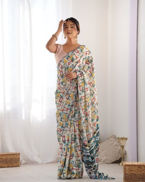 New Arrival Chinon Saree with Mirror Lace Party Wear for Online Sellers  Designer Wedding Sarees Wholesale