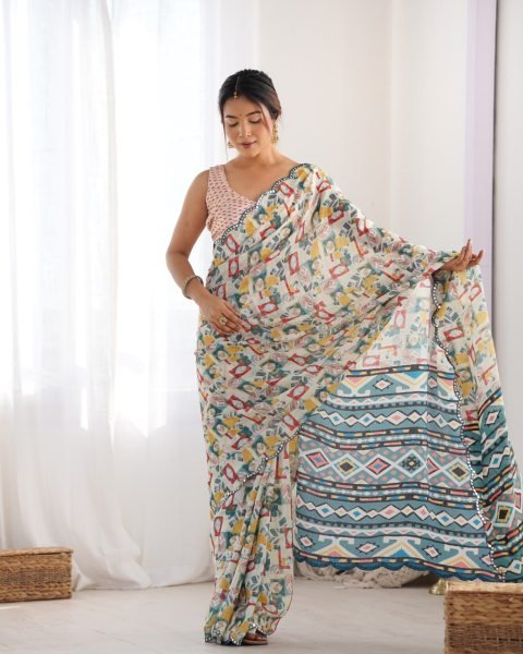 New Arrival Chinon Saree with Mirror Lace Party Wear for Online Sellers  Designer Wedding Sarees Wholesale