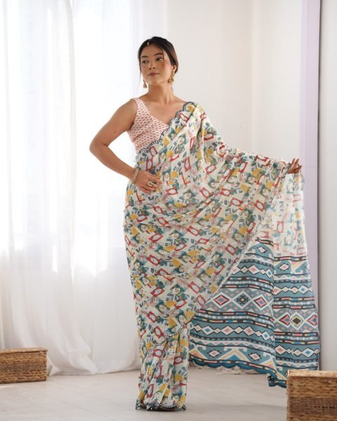 New Arrival Chinon Saree with Mirror Lace Party Wear for Online Sellers  Designer Wedding Sarees Wholesale