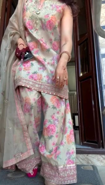 Floral Print Georgette Farshi Palazzo Set with Tabby Silk Dupatta Elegant Partywear Ready To Wear Collection