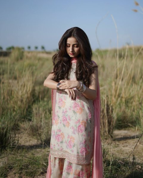Floral Print Georgette Farshi Palazzo Set with Tabby Silk Dupatta Elegant Partywear Ready To Wear Collection