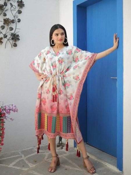 New Hit Design Chinon Kaftan Dress With Tassels 