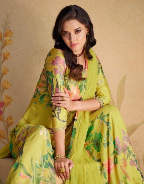 Floral Printed Lime Green Chinon Silk Sharara Suit with Embroidery Work And Net Dupatta Designer Plazzo Salwar Suits Wholesale