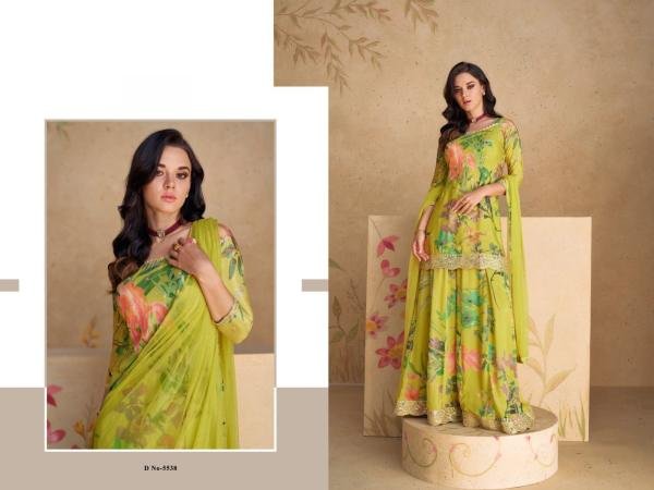 Floral Printed Lime Green Chinon Silk Sharara Suit with Embroidery Work And Net Dupatta Designer Plazzo Salwar Suits Wholesale