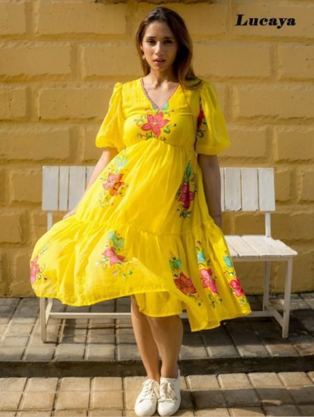 Floral Printed Midi Dress With Full Flair For Women And Girls Mom-Doughter Collection