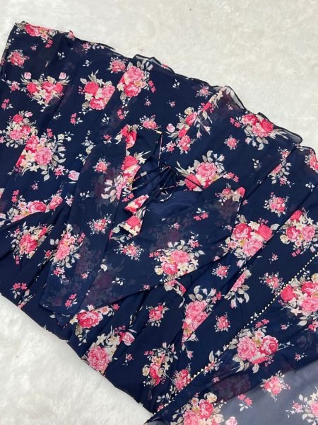 Floral Printed Soft Georgette Kurti & Dupatta With Fancy Lace Work  Kurti With Dupatta Wholesale