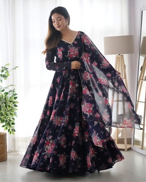 Floral Printed Soft Georgette Kurti & Dupatta With Fancy Lace Work  Kurti With Dupatta Wholesale