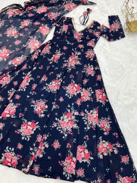 Floral Printed Soft Georgette Kurti & Dupatta With Fancy Lace Work  Kurti With Dupatta Wholesale