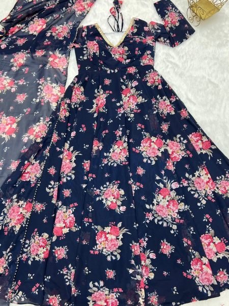 Floral Printed Soft Georgette Kurti & Dupatta With Fancy Lace Work  Kurti With Dupatta Wholesale