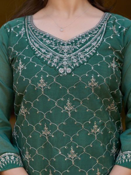 Floral Spark Heavy Chinon Palazzo Set with Embroidery  &  Sequin Detailing Ready To Wear Collection