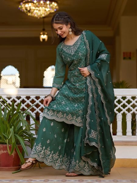 Floral Spark Heavy Chinon Palazzo Set with Embroidery  &  Sequin Detailing Ready To Wear Collection