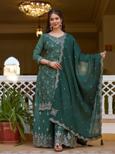Floral Spark Heavy Chinon Palazzo Set with Embroidery  &  Sequin Detailing Ready To Wear Collection