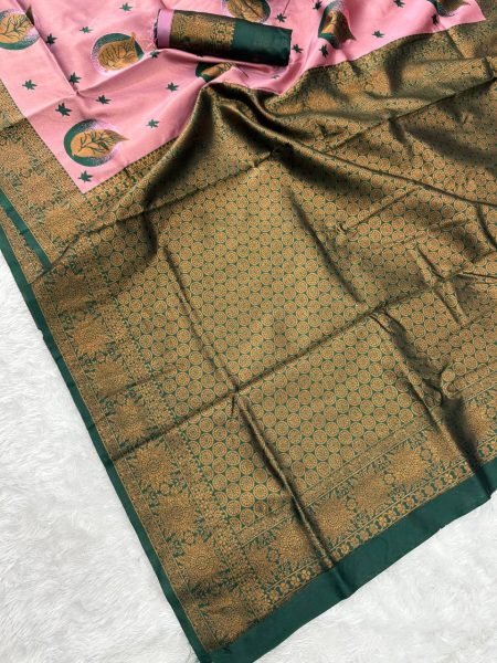 Floral Woven Banarasi Saree With Contrast Green Border Soft Silk Look Banarasi Saree Wholesale