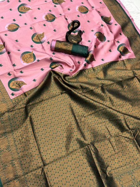Floral Woven Banarasi Saree With Contrast Green Border Soft Silk Look Banarasi Saree Wholesale