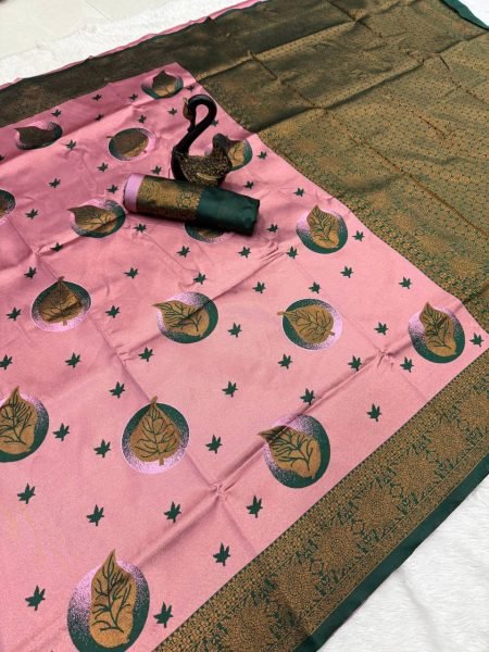 Floral Woven Banarasi Saree With Contrast Green Border Soft Silk Look Banarasi Saree Wholesale