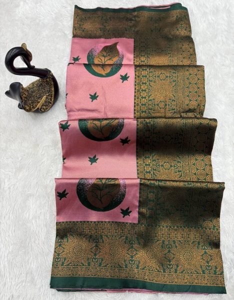 Floral Woven Banarasi Saree With Contrast Green Border Soft Silk Look Banarasi Saree Wholesale