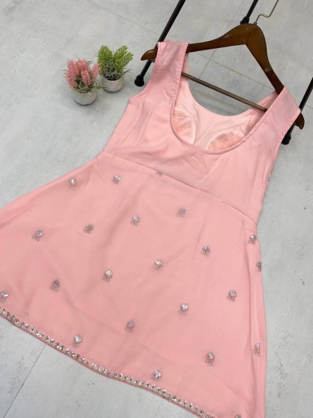Flowy Festive Glam in Soft Peach Designer Georgette Palazzo Suit with Net Dupatta  Ready To Wear Collection