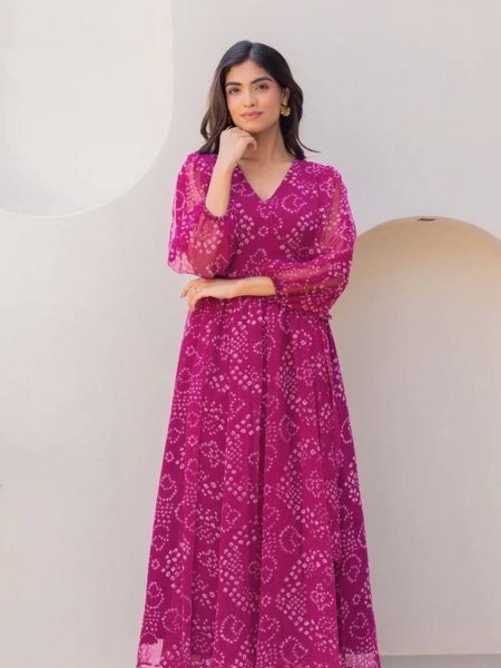 Flowy Georgette Tunic Gown with Digital Print Holiday Special Look Kurtis