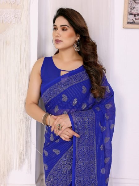 Foil Printed Georgette Saree with Zalar Lace Light   Graceful Drape Georgette Sarees Wholesale