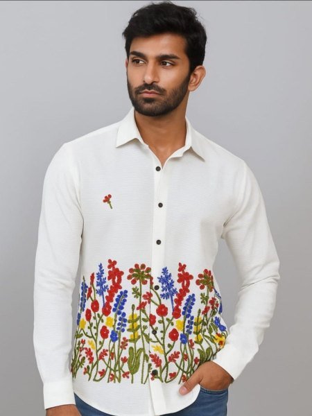 White Satin Designer Shirt for Men Ideal for Brunch and Parties at Manufacturer Price Mens Wear