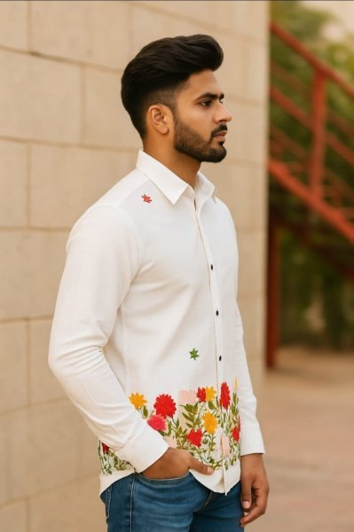 Premium White Cotton Satin Shirt for Men Full Sleeve Urban Look for Export Mens Shirt