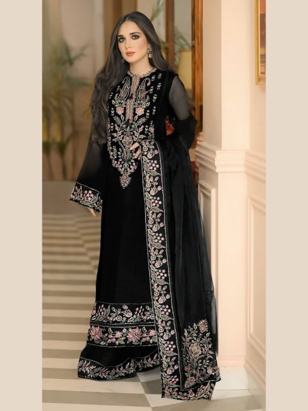 Fox Georgette Embroidered Suit Stylish Sequence Work & Tassel Detail Readymade Ethnic Set from Trusted Surat Supplier Salwar Kameez
