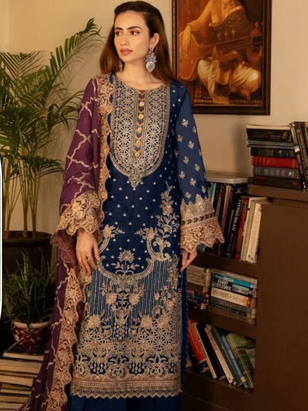 Fox Georgette   Santoon Silk Set Multi Thread Embroidered Pakistani Salwar Suit Buy From Wholesaler Salwar Kameez