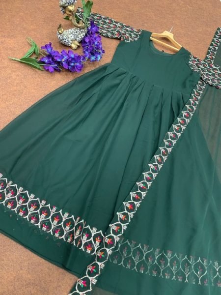 Fox Georgette With Attractive Embroidery Anarkali Kurti With Dupatta Kurti With Dupatta Wholesale