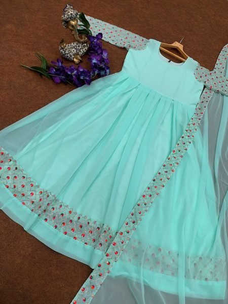 Fox Georgette With Attractive Embroidery Anarkali Kurti With Dupatta Kurti With Dupatta Wholesale