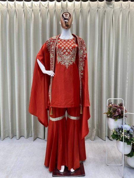 French Crepe Sharara Suit with Designer Shrug Ethnic Wear for Women at Manufacturer Price Ready to Wear Wholesale Collection Ready To Wear Collection