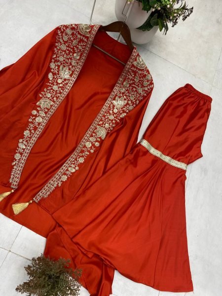 French Crepe Sharara Suit with Designer Shrug Ethnic Wear for Women at Manufacturer Price Ready to Wear Wholesale Collection Ready To Wear Collection