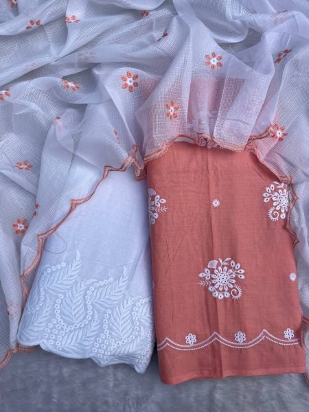 Fresh Bloom White PC Cotton Suit with Chikankari Palazzo Best for Traditional Occasions Color Set Matching Dress Material Wholesale