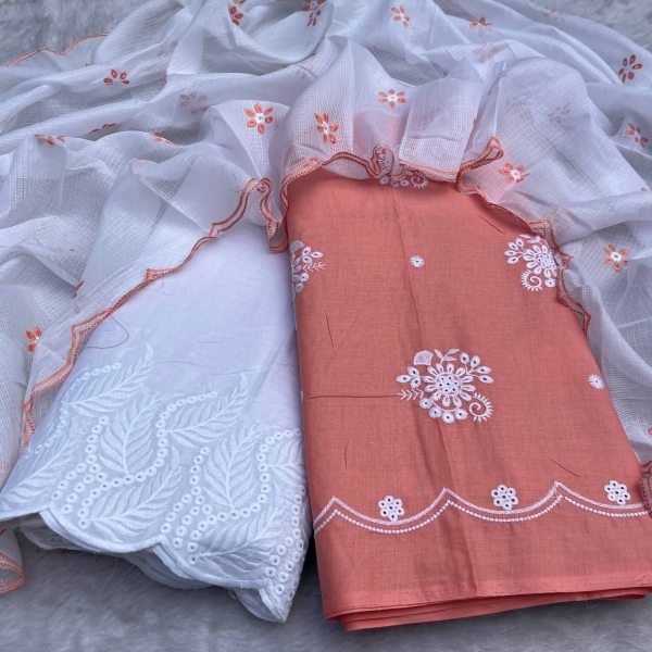 Fresh Bloom White PC Cotton Suit with Chikankari Palazzo Best for Traditional Occasions Color Set Matching Dress Material Wholesale