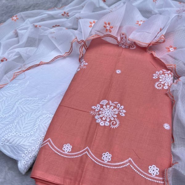 Fresh Bloom White PC Cotton Suit with Chikankari Palazzo Best for Traditional Occasions Color Set Matching Dress Material Wholesale