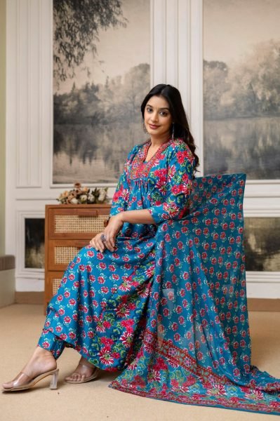 Fresh Cotton Embroidered Kurti Set with Printed Dupatta for Ready to Wear at Wholesale Rate Cotton Kurtis Wholesale