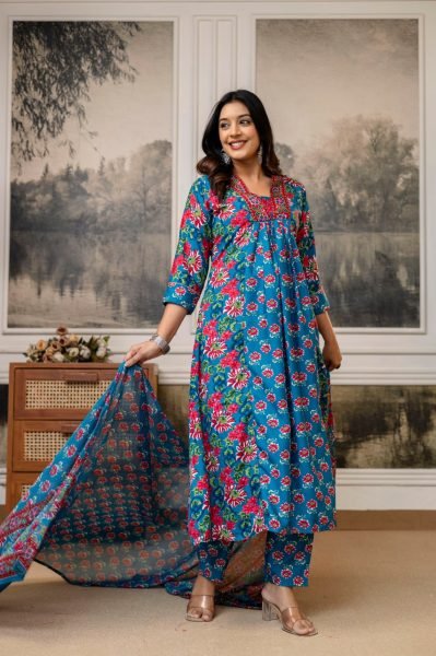 Fresh Cotton Embroidered Kurti Set with Printed Dupatta for Ready to Wear at Wholesale Rate Cotton Kurtis Wholesale