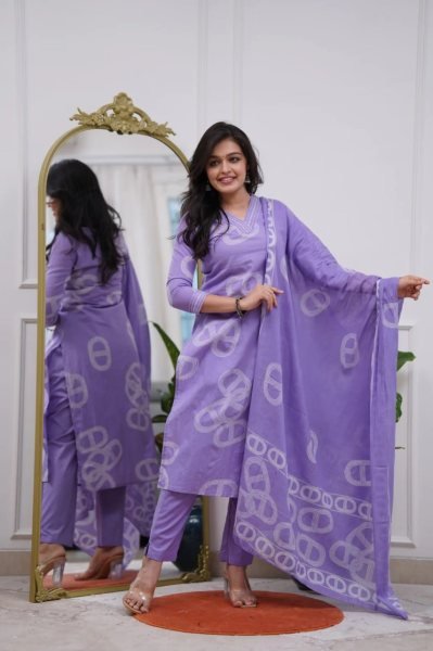Fresh Lavender Chanderi Embroidered Kurti Set with Printed Dupatta for Resellers  Straight Cut Long Kurtis