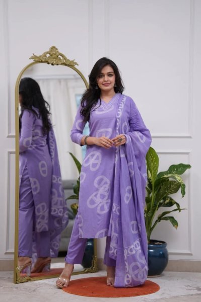 Fresh Lavender Chanderi Embroidered Kurti Set with Printed Dupatta for Resellers  Straight Cut Long Kurtis