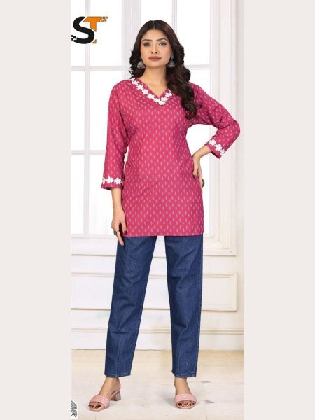 Fresh Pink Cotton Casual Tops Daily Fashion Styling at Manufacturer Rate Tunics kurti