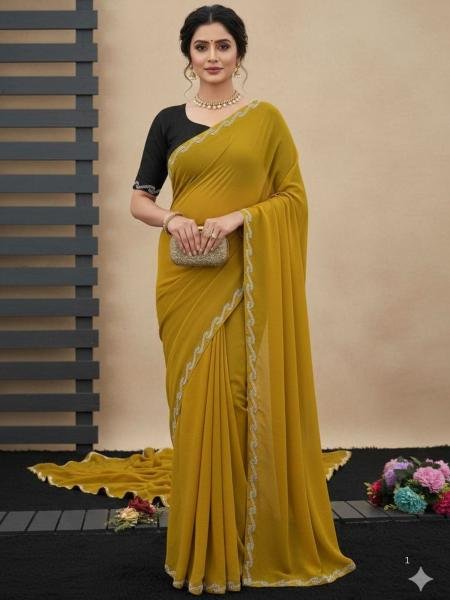Fresh Star Georgette Silk Saree with Swarovski Work and Banglory Blouse Sarees 