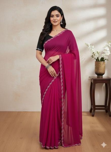Fresh Star Georgette Silk Saree with Swarovski Work and Banglory Blouse Georgette Sarees Wholesale