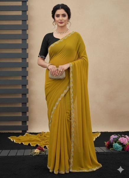 Fresh Star Georgette Silk Saree with Swarovski Work and Banglory Blouse Georgette Sarees Wholesale